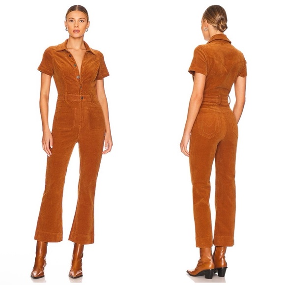 Show Me Your MuMu Pants - Show Me Your MuMu Cropped Everhart Jumpsuit in Camel Corduroy Size S